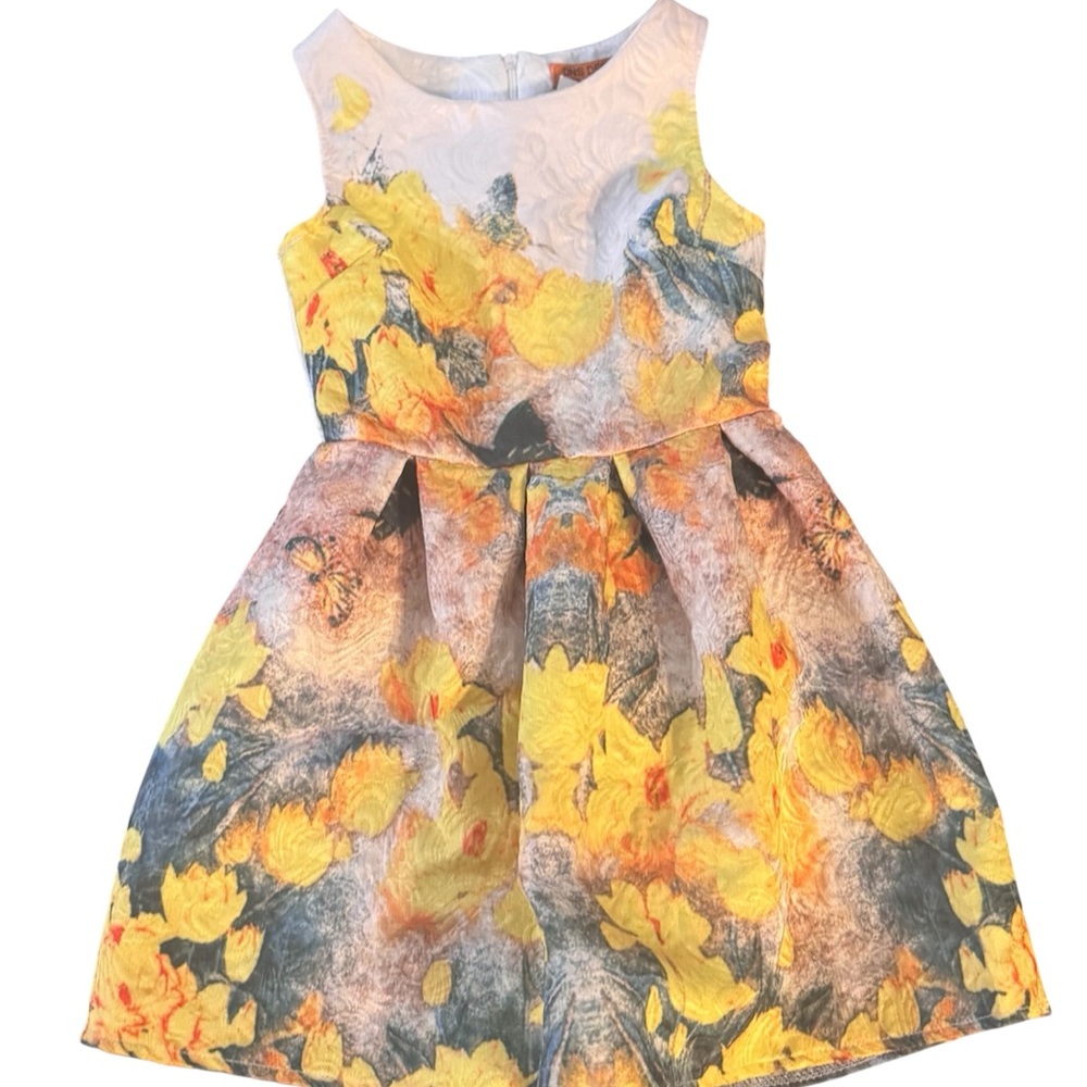 Floral Yellow and Gray Kids Dress